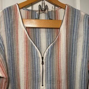 Women's Soft Surroundings Stripped Long Sleeve Lightweight V-Neck Blouse Size M